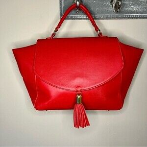 Onna Ehrlich Red Leather Handbag Purse with Top Handle & Tassel Made in USA 🇺🇸